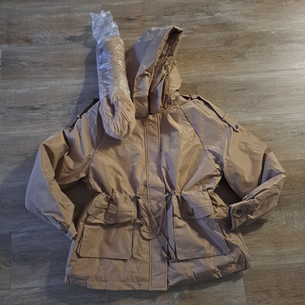 SHEIN Tan Hooded Drawstring Jacket Women's Size Large New